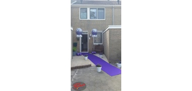 feestloper donker paarse loper voor het huis